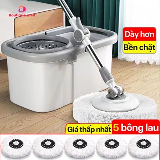 Thùng Lau Nhà BOUTIQUE, Bộ Lau Nhà Thông Minh Xoay 360 Độ, Bộ Lau Nhà Cao Cấp Cây Inox Kèm Bông Cotton