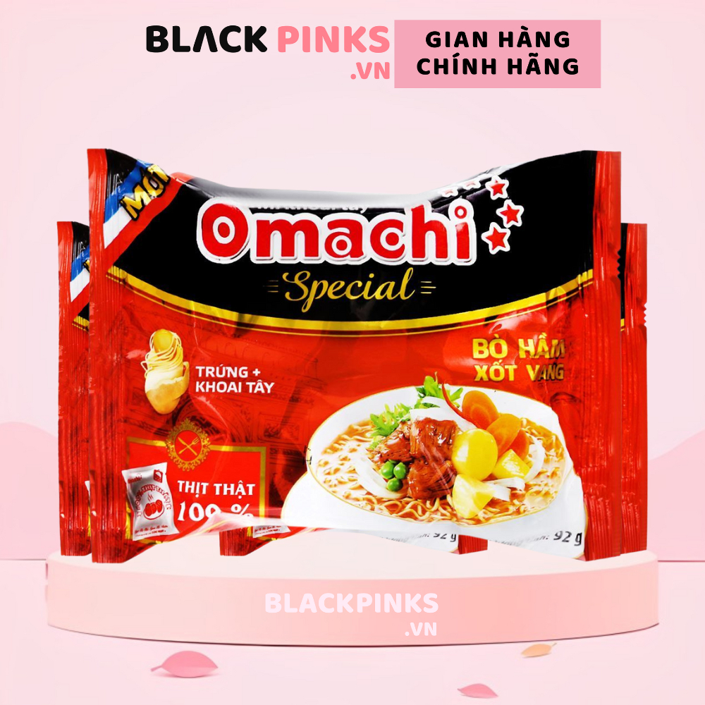 (Thùng 30 gói) Mì khoai tây Omachi Special bò hầm xốt vang gói 92g (có gói thịt thật)