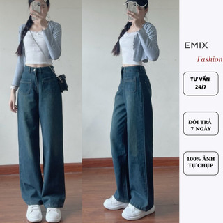 Quần jean nữ ống suông lưng cao , 2 túi trước EMIX Quanjean9668/P10K6