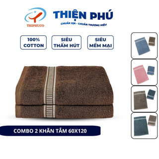 Combo 2 khăn tắm cotton cao cấp thiện phú 60x120, khăn đa năng xl362 bông sợi thấm nước tốt