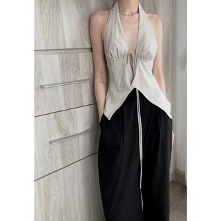 Áo cổ yếm thắt nơ - có mút, chất linen, hàng may 2 lớp size sml