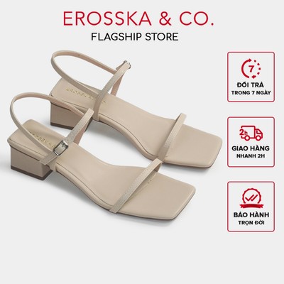 [Erosska] - Giày sandal cao gót nữ hở mũi quai mảnh gót vuông cao 4cm màu nude - EM079