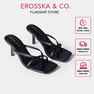  Erosska - Dép cao gót nữ mũi vuông xỏ ngón phối dây mảnh cao 7cm màu đen ver 2 - EM060 