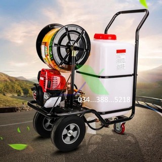 Máy phun thuốc sâu KOMASU bình 60L bánh xe đẩy tặng 30m dây - máy bơm thuốc trừ sâu chạy xăng