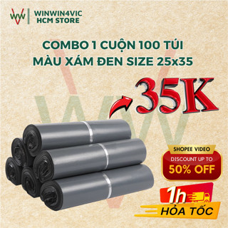  Combo 100 Túi Đóng Hàng Niêm Phong Màu Xám Đen Size 25x35 Túi Gói Hàng Niêm Phong 3 Lớp Keo Dính Sẵn Chắc Chắn 
