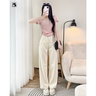 Quần jeans nữ Twentyfive dáng dài ống rộng cạp cao tôn dáng 5776