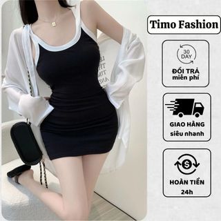 Đầm body 2 dây dáng ngắn Timo, Váy body nữ sexy, hở lưng, trễ vai, ôm eo tôn dáng, vải thun tăm co giãn, VTN94