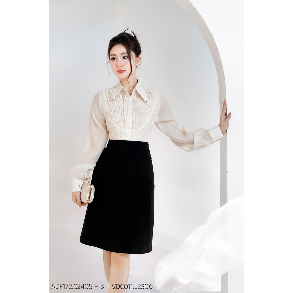 Chân váy nữ RUZA lụa lạnh chữ A dài màu đen dáng công sở thời trang VDC011