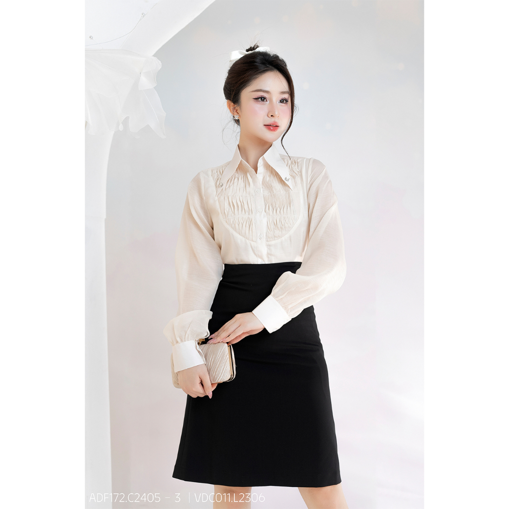 Chân váy nữ RUZA lụa lạnh chữ A dài màu đen dáng công sở thời trang VDC011