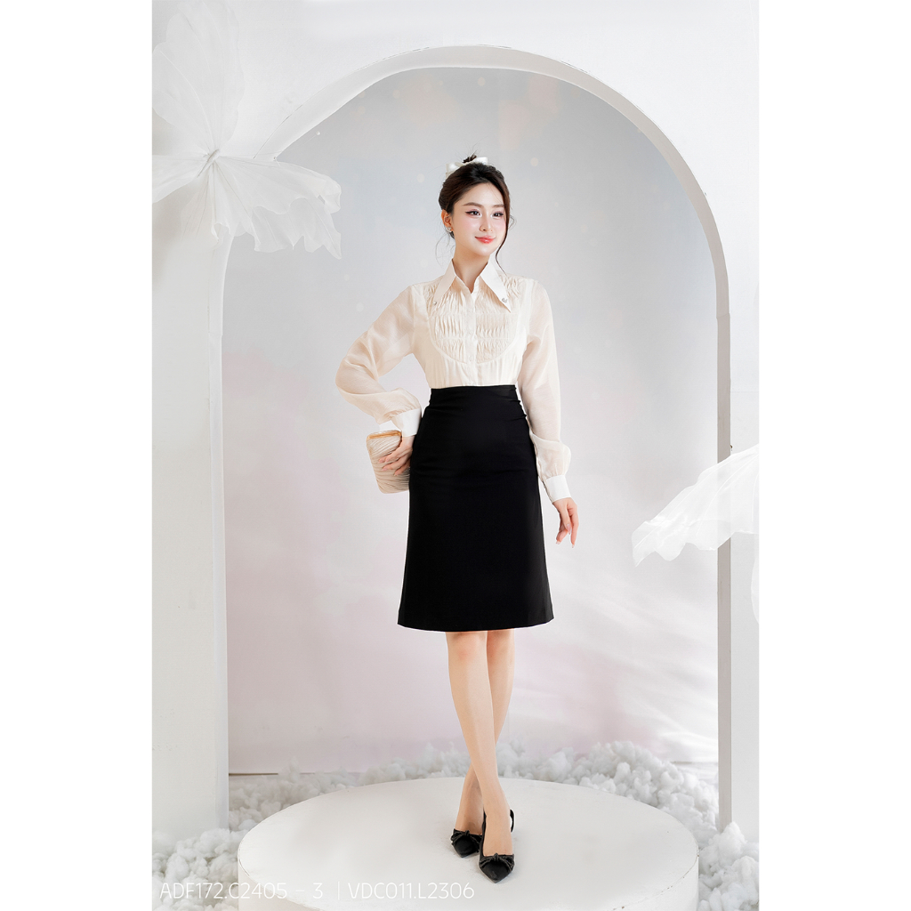 Chân váy nữ RUZA lụa lạnh chữ A dài màu đen dáng công sở thời trang VDC011