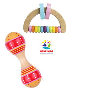 SET 2 Món Lục Lạc Gỗ Sồi Cho Bé Luyện Tập Khả Năng Cầm Nắm Và Phát Âm Thanh Vui Tai
