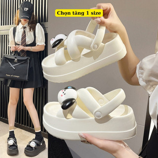 Dép quai ngang nữ độn đế 5cm hình Cún 3D, dép sandal bánh mì nữ Panda Cún chọn tăng 1 size