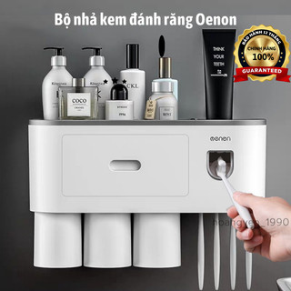 Bộ Nhả Kem Đánh Răng Tự Động, Kệ Để Bàn Chải Đánh Răng Cao Cấp Oenon (Tặng Miếng Dán+ Sticker )