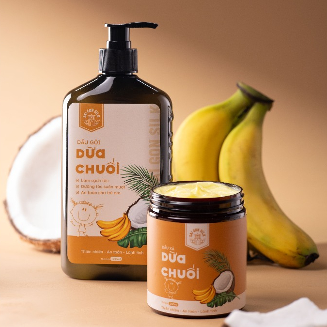 Combo Dầu Gội Xả Dừa Chuối SaigonSilk Cho Em Bé từ nước dừa tươi an toàn, dịu nhẹ, lành tính 500ml