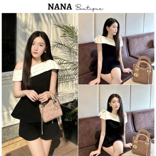 Set bộ đồ thiết kế áo lệch vai xếp ly phối nơ và quần short dáng tiểu thư sang chảnh