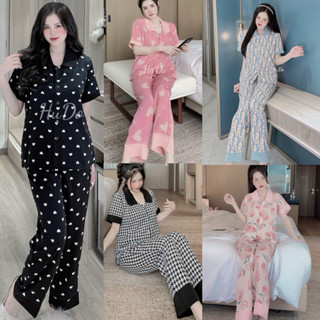 ĐỒ BỘ LỤA MANGO ÁO CỘC QUẦN DÀI CỔ SEN HÌNH