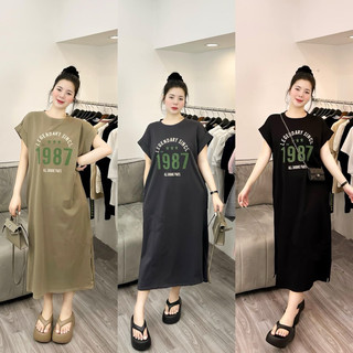 Petbychang - Váy phông dáng suông in hình chữ 1987, chất liệu cotton mát dành cho mùa hè
