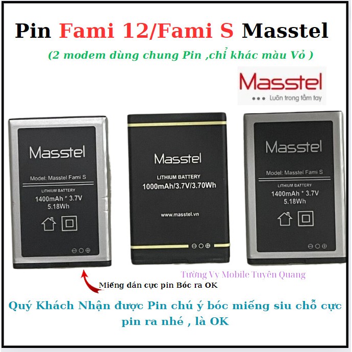 Pin Fami S/Fami 12  Masstel (chung pin ) mới