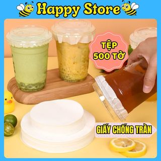 Giấy chống tràn trà sữa, lót ly giấy, giấy nến lót bọc cốc trà sữa chặn ly nước chống tràn ly giấy, nhựa set 500 tờ