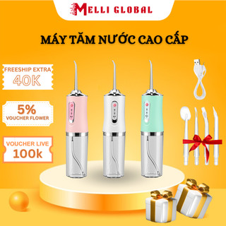 Máy tăm nước cầm tay melli tăm nước vệ sinh răng miệng cao cấp làm sạch răng miệng với 3 chế độ xịt 4 đầu tăm