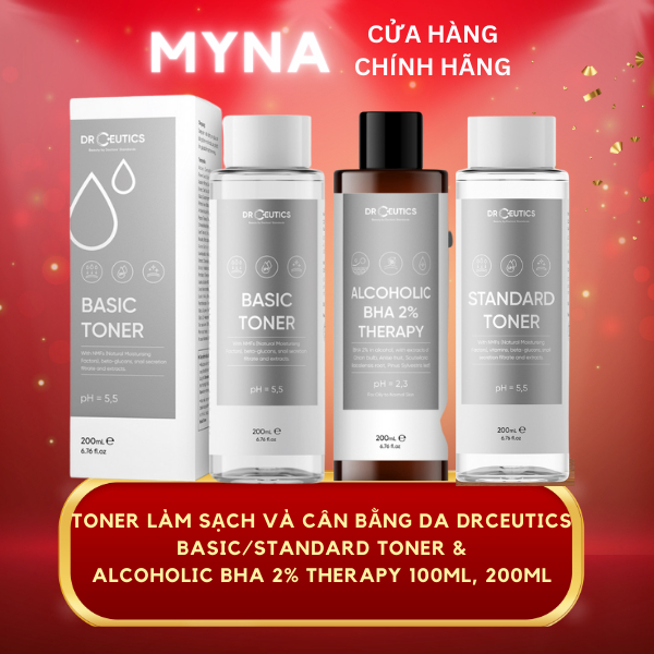 Toner Làm Sạch Và Cân Bằng Da DrCeutics Basic/Standard Toner & Alcoholic BHA 2% therapy 100ml, 200ml