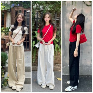 Quần nữ vải thô suông mềm ống rộng basic ma002