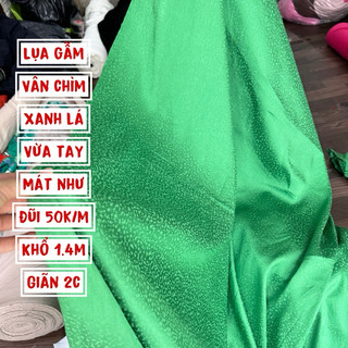 Vải Lụa Gấm gió hoa chìm xanh lá