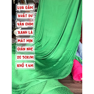Vải Lụa Gấm gió hoa chìm xanh lá