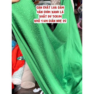 Vải Lụa Gấm gió hoa chìm xanh lá