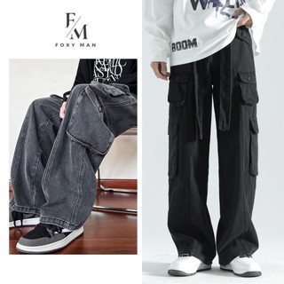 Quần Jean Túi Hộp Nam Nữ Chất Kaki Cargo Pants Ống Suông Rộng UNISEX Quần Túi Hộp BIGSIZE jeans Retro nhiều túi FOXYMAN