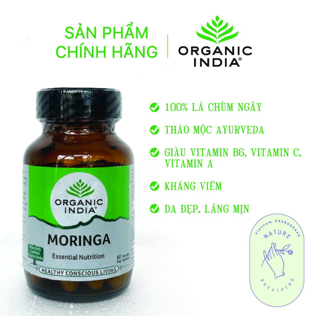 Viên Uống Lá Chùm Ngây Bổ Sung Vitamin, Hỗ Trợ Miễn Dịch - Organic India Moringa 60 Viên