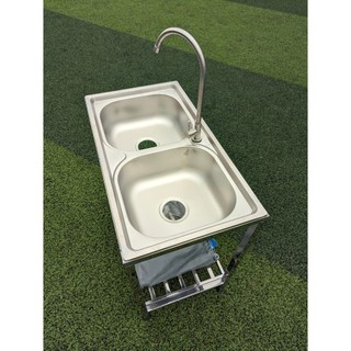 CHẬU RỬA CHÉN CAO CẤP CÓ CHÂN _ 100% INOX 201 ( Tặng Kèm Luôn Bộ Xả - Vòi Chén - Dây Cấp Nước )