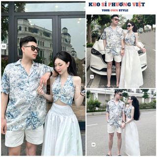  Đồ Đôi Nam Nữ Áo Sơ Mi Nam Hoạ Tiết + Đầm Nữ Dáng Dài Phong Cách Thời Trang Đi Chơi Đi Biển Cực Hot - KHOSI 