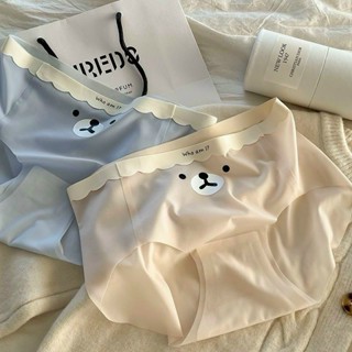 Quần Lót Nữ Lụa Băng - Quần Chip Nữ  su thạch CẠP CAO không đường may hoạ tiết gấu thạch