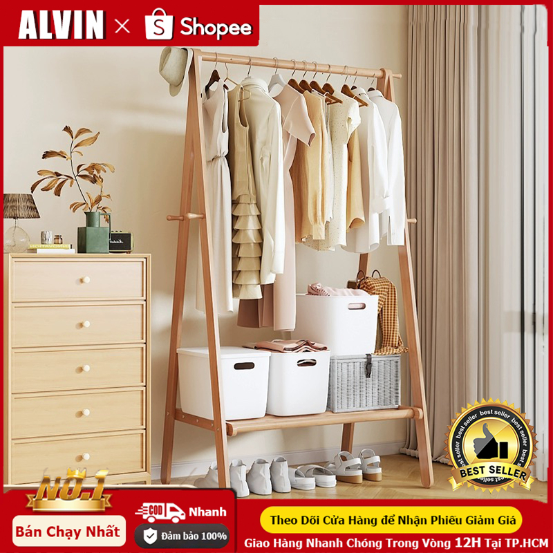ALVIN Kệ Treo Quần Áo Có thể gập lại chất liệu gỗ thông cao cấp chắc chắn chống mối mọt | BigBuy360 - bigbuy360.vn
