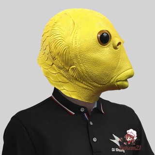   VÀNG  Mặt nạ trùm đầu hóa trang quái vật đầu cá màu xanh lá phù hợp cho Halloween 