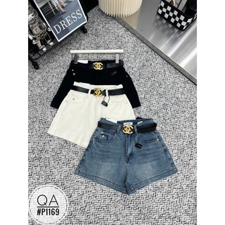 Quần short jeans C L chất mềm co giãn kèm đai hàng QCL1