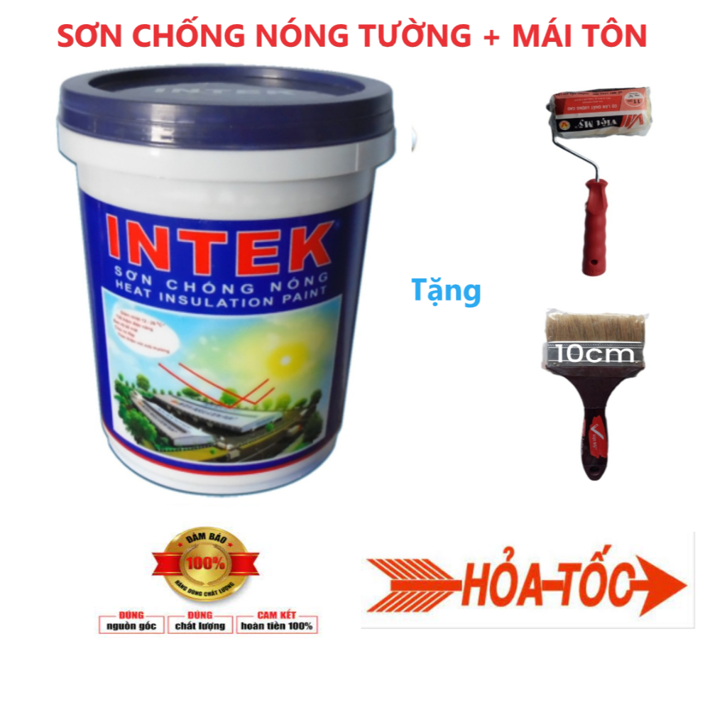 Sơn Chống Nóng Cách Nhiệt INTEK 5L(6kg) chuyên dụng Chống Nóng Mái Tôn tường nhà, Nhà Xưởng giảm nhiệt hiệu quả