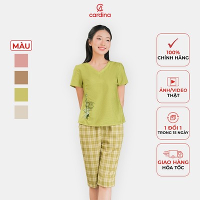 Đồ bộ nữ CARDINA chất liệu đũi bamboo cổ tim form basic kiểu dáng đơn giản thoải mái trẻ trung 4BDL03