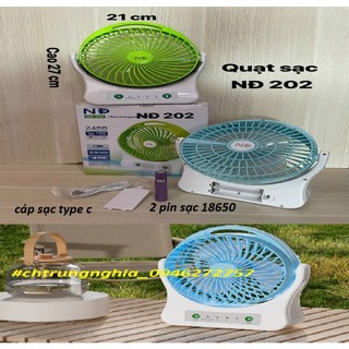 Quạt sạc nd202 pin rời 2400mah - 3 tốc độ gió - đèn led