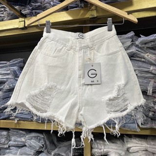 Quần đùi short jean nữ lưng cao chất Denim phom rách tua rua 2 bên thời trang GN001