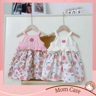 TT403 Váy 2 dây bản to phối màu họa tiết cho bé gái - MOMCARE
