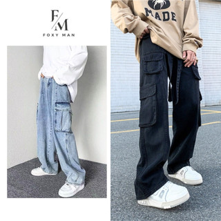 Quần Jean Túi Hộp Nam Nữ 6 Túi Ống Rộng Có Đai To Hiphop FOXYMAN Quần Bò Jeans Kaki Baggy Suông Dài Cargo Pants BIGSIZE
