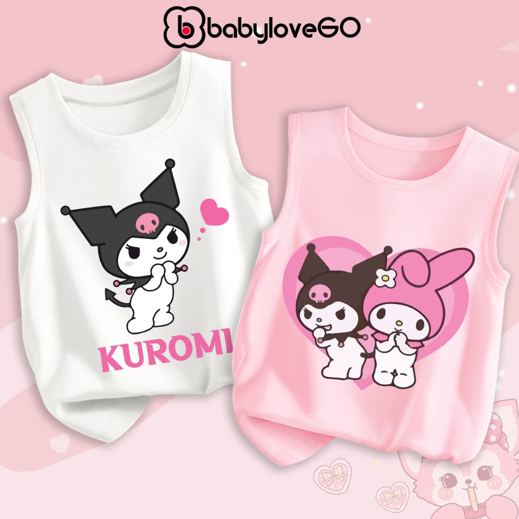 Áo ba lỗ cho bé BabyloveGO, áo 3 lỗ chất thun cotton mềm mịn thoáng mát in hình Kuromi cho bé