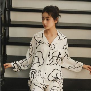  After Bath - Bộ Pyjama Hoa Tay Dài Đồ Ngủ Mặc Nhà   Lily Long PJ Set with Cat Embroidery PJ069 
