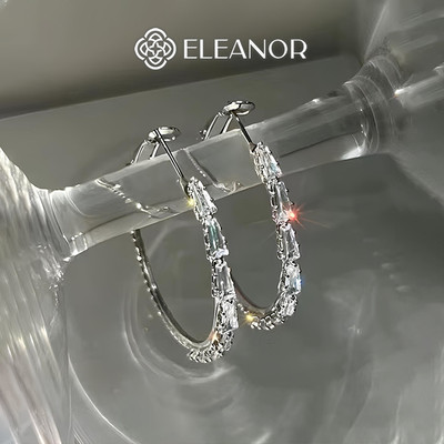 Bông tai nữ chuôi bạc 925 Eleanor Accessories khuyên tai tròn đính đá phụ kiện trang sức 7501