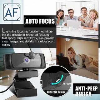 Webcam PGR 2K Auto Focus – camera máy tính 3MP, USB 1.5m, mic stereo chống ồn, có nắp che và tripod cho máy tính