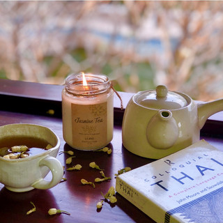Nến thơm quà tặng thủ công LÁ NHỎ - Jasmine Tea (Hoa Nhài Trắng - Bạc Hà) - An toàn - Không Khói
