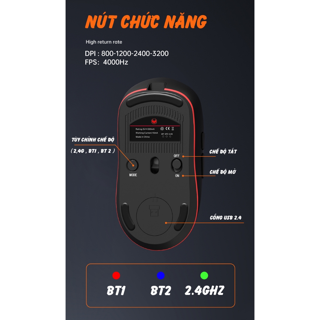 Chuột máy tính 3 mode kết nối - bluetooth không dây Atas F20 - Dual Mode - Pin sạc 500mah - Sử dụng liên tục 50h | BigBuy360 - bigbuy360.vn
