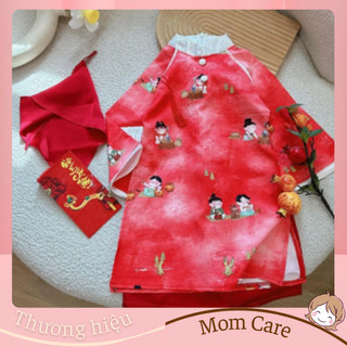 TT369-Đỏ Set áo dài cách tân cho bé trai và bé gái - MOMCARE